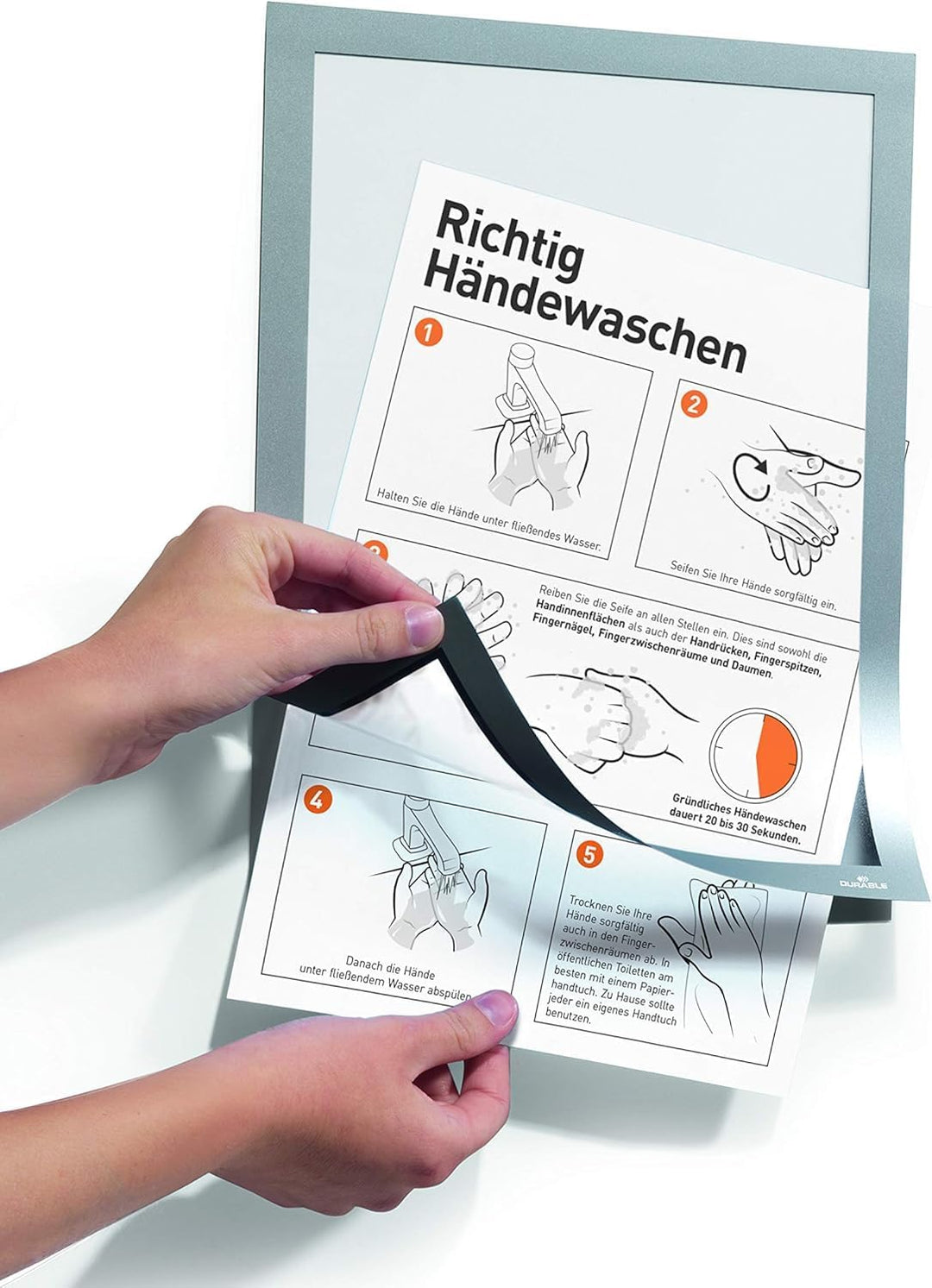 Durable Info-Rahmen Duraframe (A4, selbstklebend mit Magnetverschluss) 10 Stück, orange, 488209 A4 O