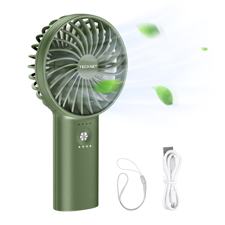 TECKNET Tragbarer Handventilator mit 5200mAh Akku, Wiederaufladbar, Grün | 3 Einstellbare Geschwindi