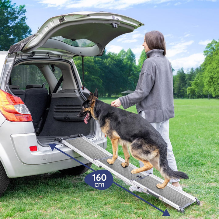 Hunderampe Auto Klappbar- Teleskop Alu Rampe für grosse Hunde - Stabile Hundetreppe Auto & SUV - rut