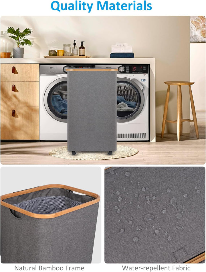 efluky Wäschekorb mit Rollen 100L, XL Wäschekorb mit Deckel mit Herausnehmbarer und Waschbarer Innen