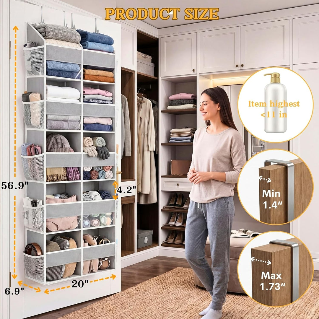 Tür-Organizer, 5-stöckig, extra gross, hinter der Tür, mit 10 grossen Front- und 10 Netztaschen, 36,