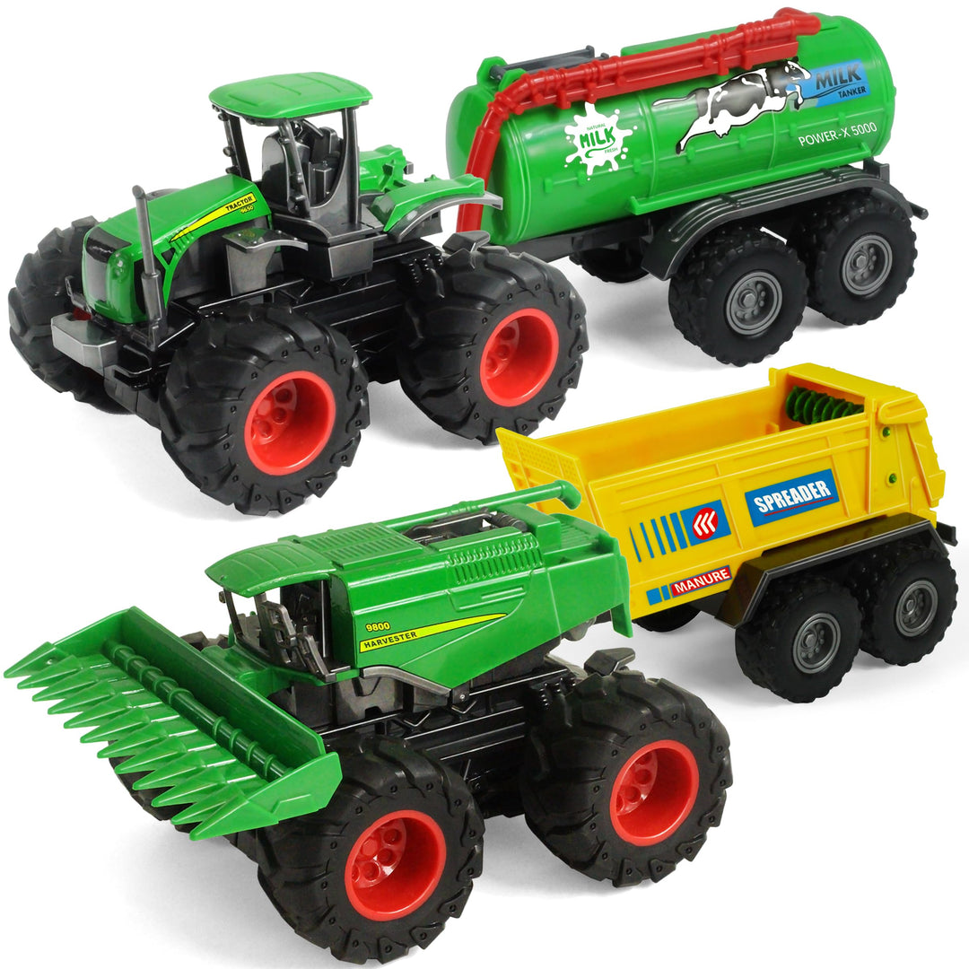 Farm Traktor Fahrzeuge Traktor Anhänger, Reibungsbetriebene Trägheit Trecker mit Anhänger, Metall &amp;