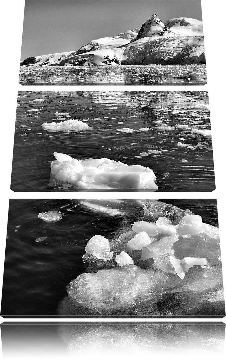 Pixxprint Eisberge im Meer Arktis als Leinwandbild/Grösse: 3 Teilig (120x80) cm/Wandbild/Kunstdruck/