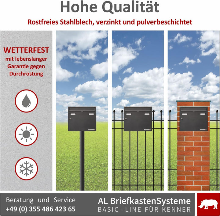 AL Briefkasten Systeme Basic 1er Briefkasten in Db 703 Eisenglimmer Grau 1 Fach DIN A4 Postkasten we