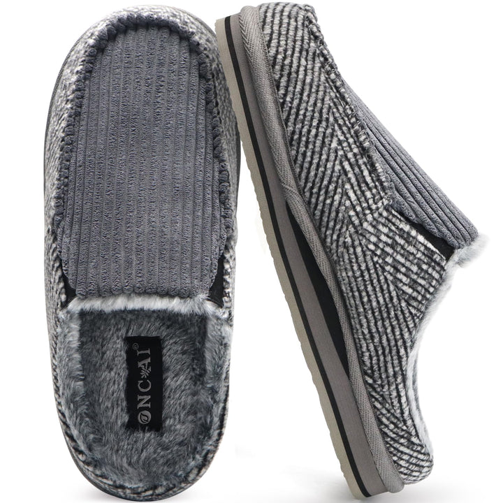 ONCAI Hausschuhe Herren Komfort Pantoffeln Plüsch Streifen Hüttenschuhe Wärme Cord Flauschig Slipper