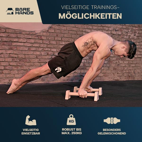 BARE HANDS Liegestützgriffe – 2x gelenksschonende & rutschfeste Holz Liegestützgriffe – Calisthenics