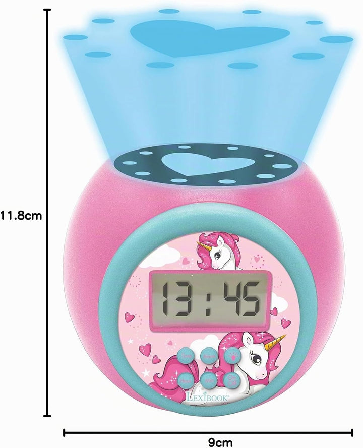 Lexibook Projector-Wecker Einhorn mit Schlummerfunktion und Weckfunktion, Nachtlicht mit Timer, LCD-
