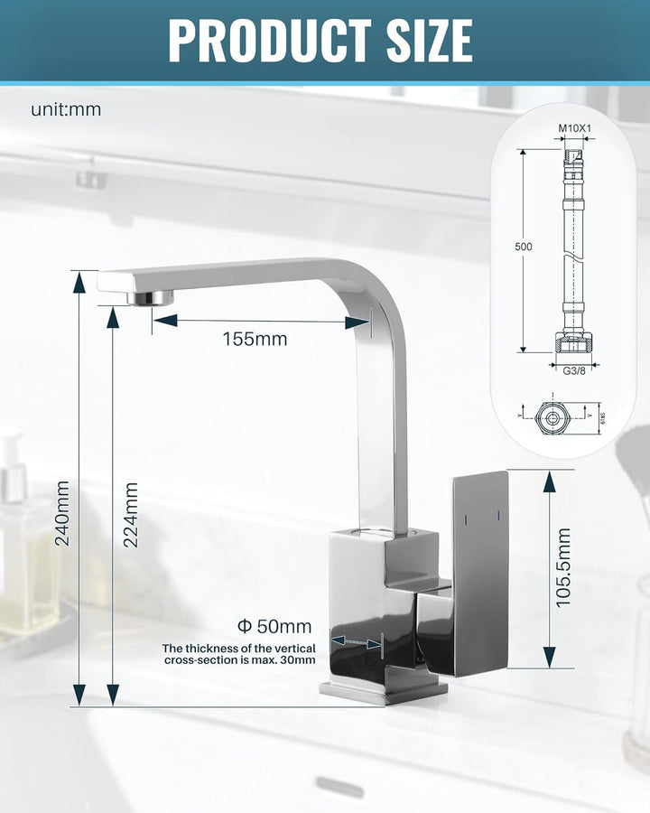 Wasserhahn Küche, Waschbeckenarmatur 360° schwenkbar Einhebelmischer L-Form Spültischarmatur Hochwer