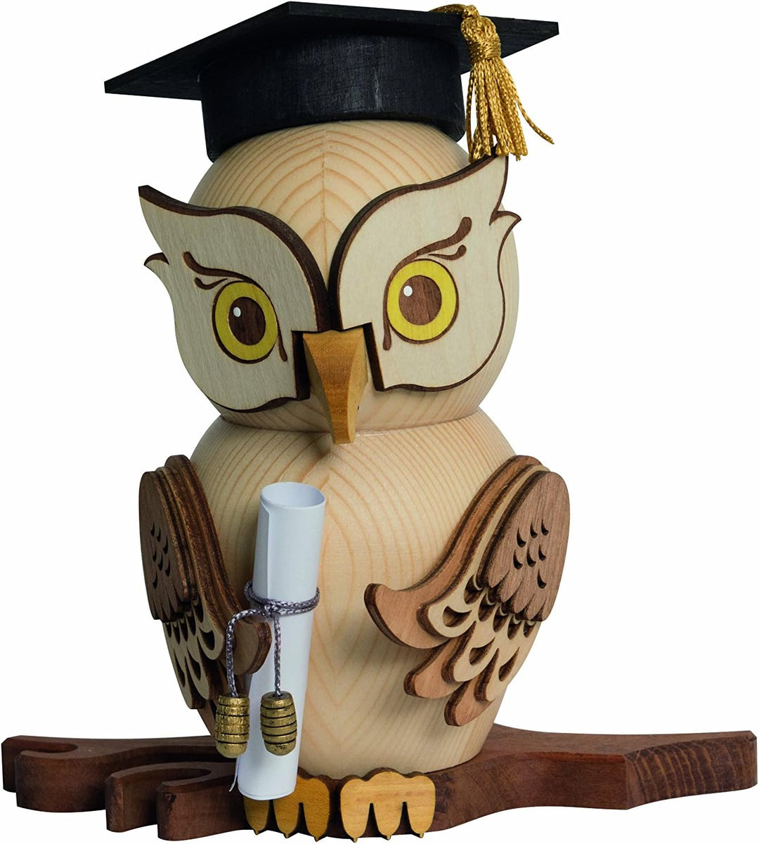 Drechslerei Kuhnert - Rauchfigur/ Räucherfigur - Eule "Bachelor" aus Massivholz - ca. 15 cm - Made i