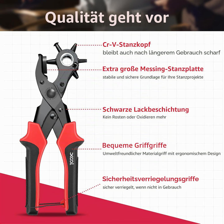 XOOL Lochzange für Leder, Gürtel Lochzange mit Hebelübersetzung, Ermüdungsfreies Arbeiten, Locher, G