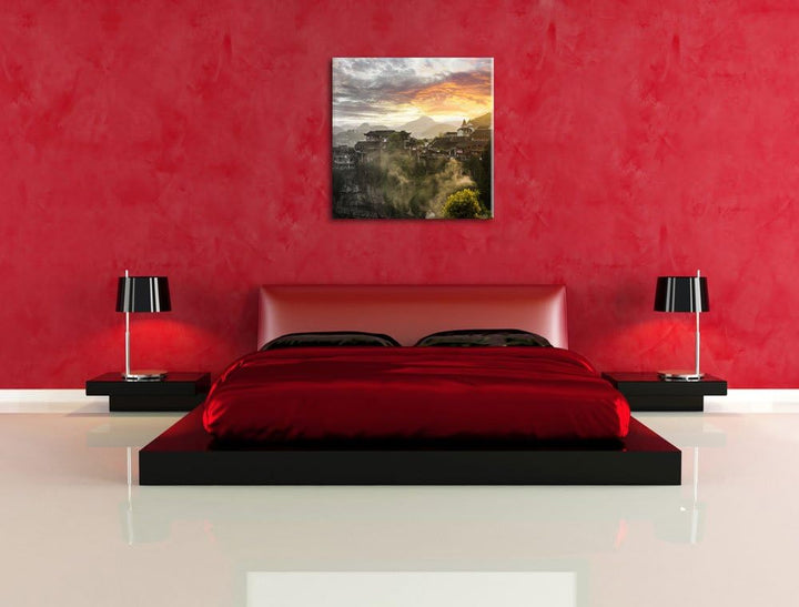 Pixxprint Gigantisches Dorf in China als Leinwandbild Quadratisch/Grösse: 70x70 / Wandbild/Kunstdruc