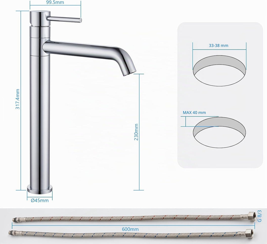 Waschtischarmatur Hoch, Wasserhahn Bad Hoch mit 360°Drehbarer Auslauf, Einhebel Waschtisch Armatur B