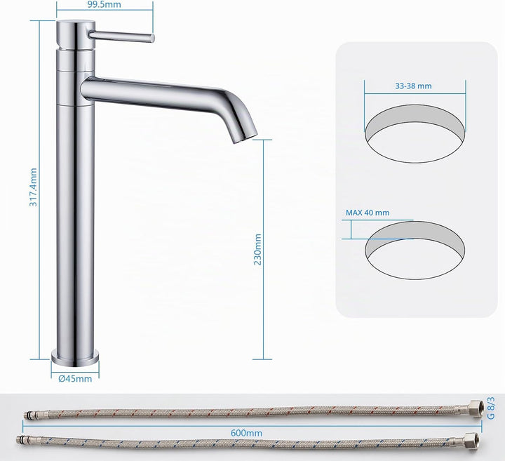 Waschtischarmatur Hoch, Wasserhahn Bad Hoch mit 360°Drehbarer Auslauf, Einhebel Waschtisch Armatur B