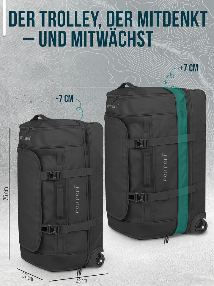 normani XXL Reisetasche 100-120 Liter 2-Rad Trolley gross Weichgepäck Travel Bag mit Rollen und 8 Fä