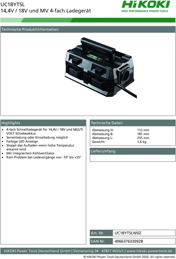 HIKOKI, Multi Port 4fach Ladegerät (Ohne Akkus)