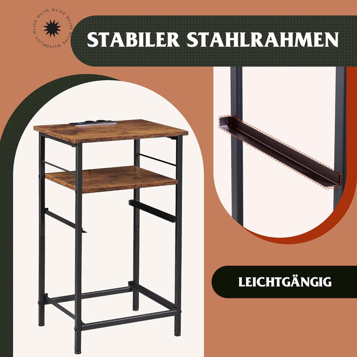 WLIVE Nachttisch mit Ladefunktion, Beistelltisch mit 2 USB-Anschlüssen & 2 Steckdosen, 3 Etagen Nach