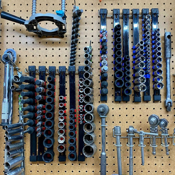 ACEBON 6-tlg Aufsteckschienen-Set für Steckschlüssel-Einsätze | mit 86 Clips | für Einsätze 6,3 mm (