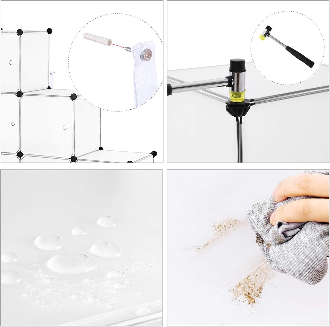 SONGMICS Regalsystem, Schuhregal, Set aus 9 Würfeln, Kleiderschrank aus Kunststoff, mit Türen, Steck