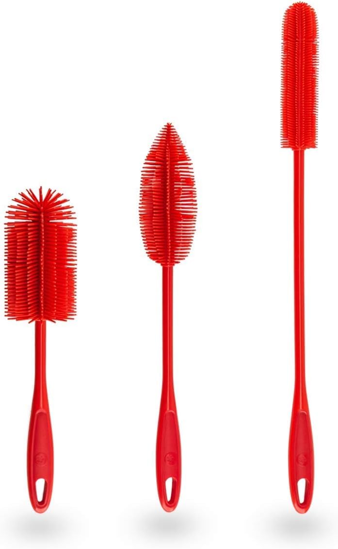 Kochblume Silikonbürsten 3er Set mit Wechselköpfen | Flaschenbürste, Spülbürste, Antibakteriell, Kei