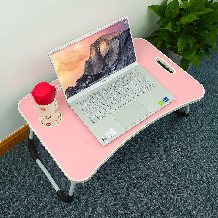 Verstellbarer Laptop-Schreibtisch, faltbarer Arbeitstisch mit Getränkehalter, rutschfestes Kissen, l