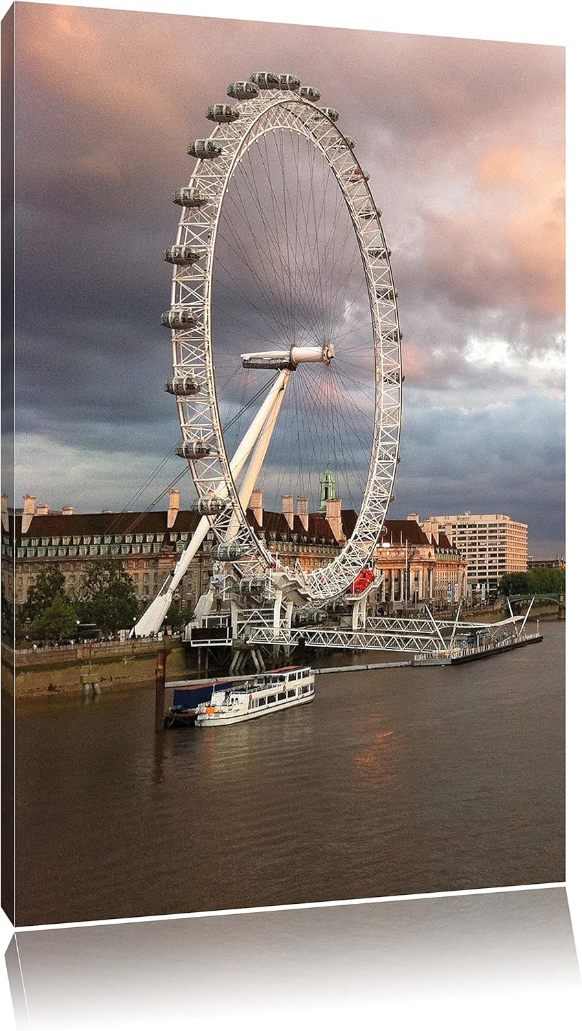 Riesenrad London Eye, Format: 100x70 auf Leinwand, XXL riesige Bilder fertig gerahmt mit Keilrahmen,