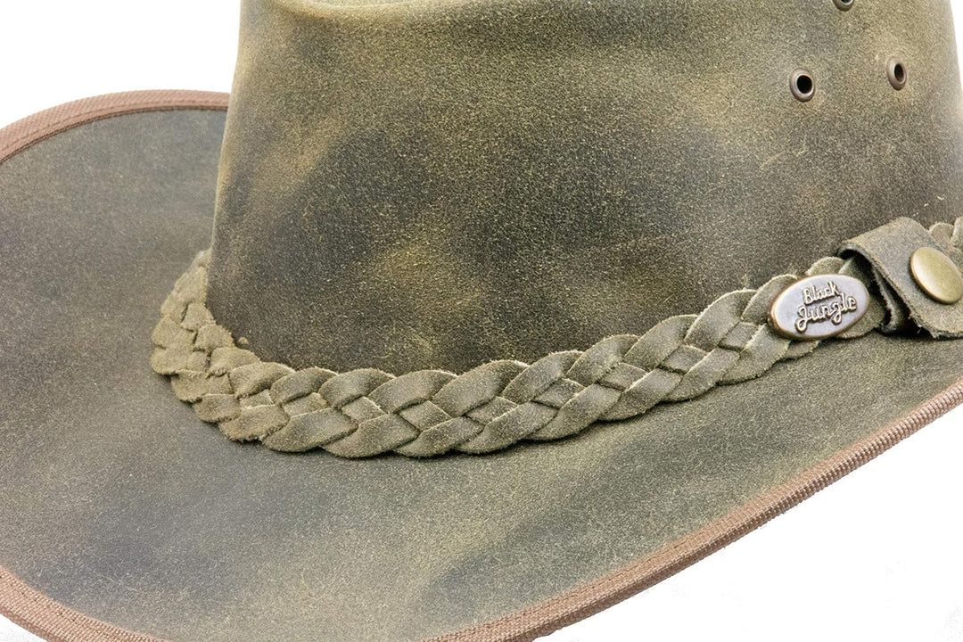 Black Jungle Bulat Lederhut, Westernhut, Australienhut, Cowboyhut S Khaki, S Khaki