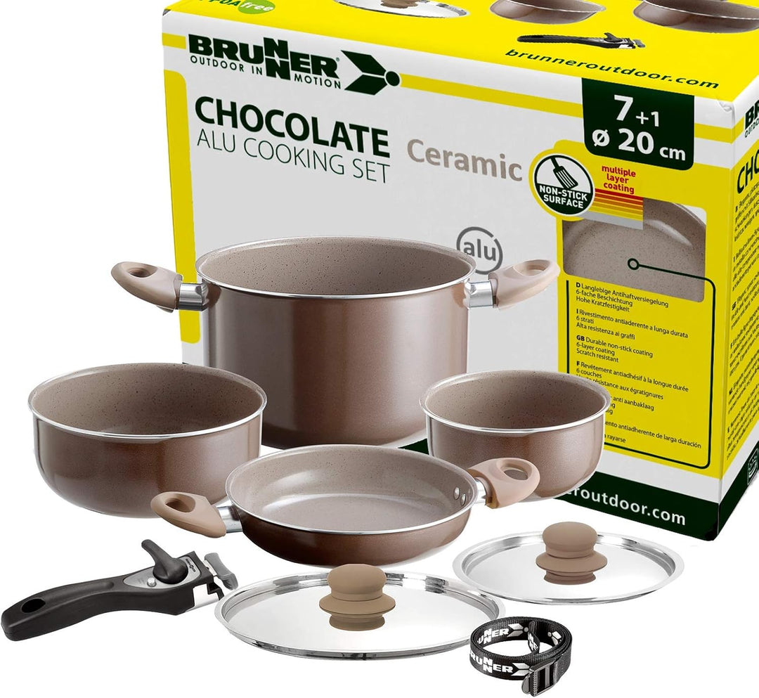 BRUNNER: Camping Kochgeschirr Keramik Topfset (Töpfe und Pfannen) - 7+1 teilig ø 20 cm CHOCOLATE - 4