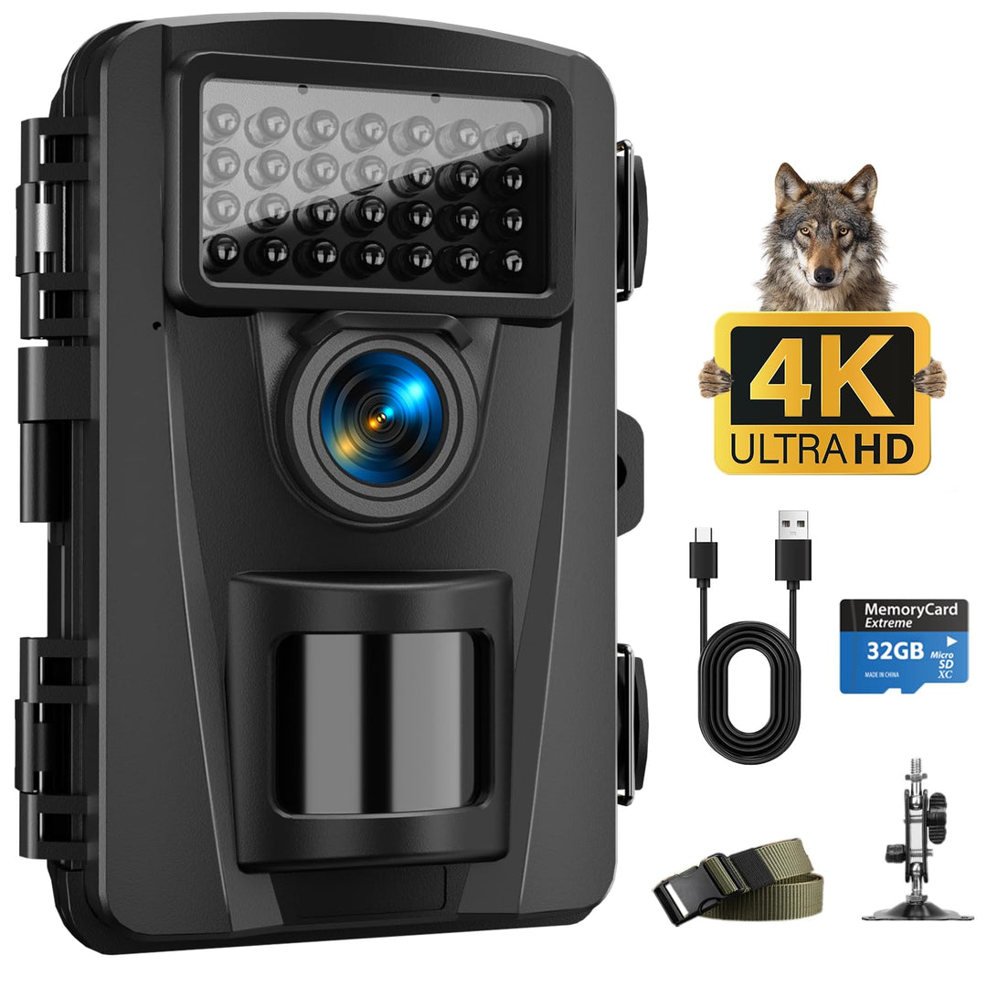 Wildkamera, 4K 60MP Wildtierkamera mit Bewegungsmelder Nachtsicht, No Glow 940nm IR LEDs, 0,1s Auslö