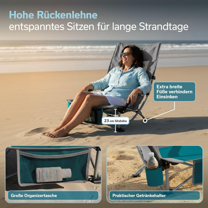 Skandika Strand Klappstuhl Beach | Bequemer Strandstuhl mit atmungsaktivem Mesh, Getränkehalter, nie