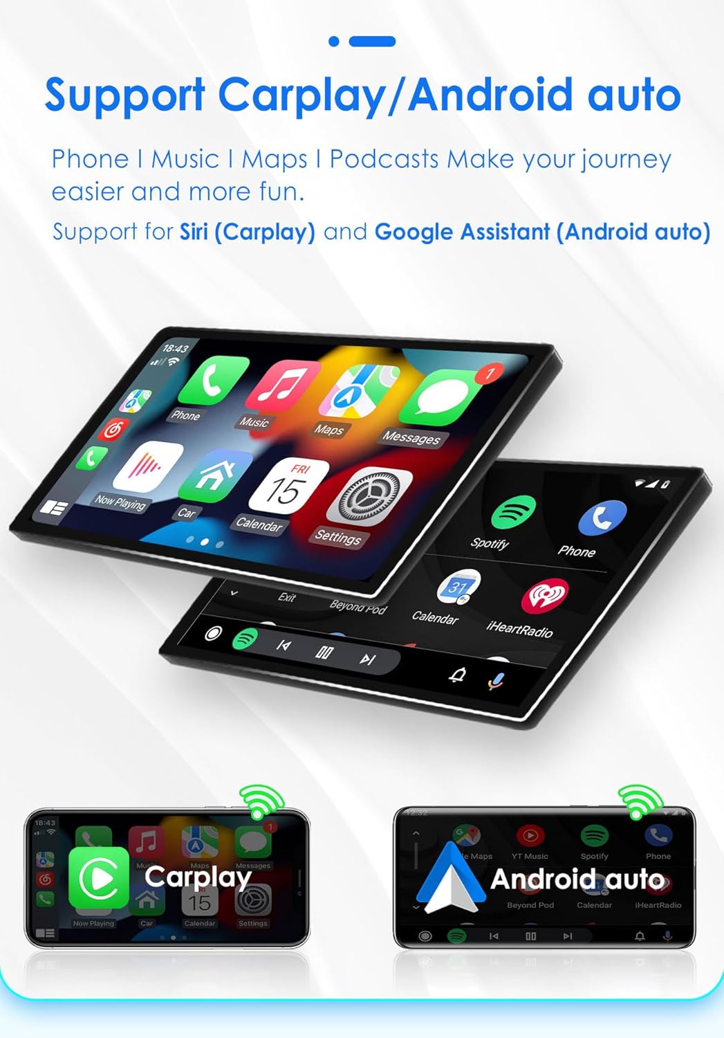 Android Autoradio mit GPS-Navigation, Phone Mirrorlink, FM-RDS-Radio, Carplay ,Stereo Audio Auto Rad