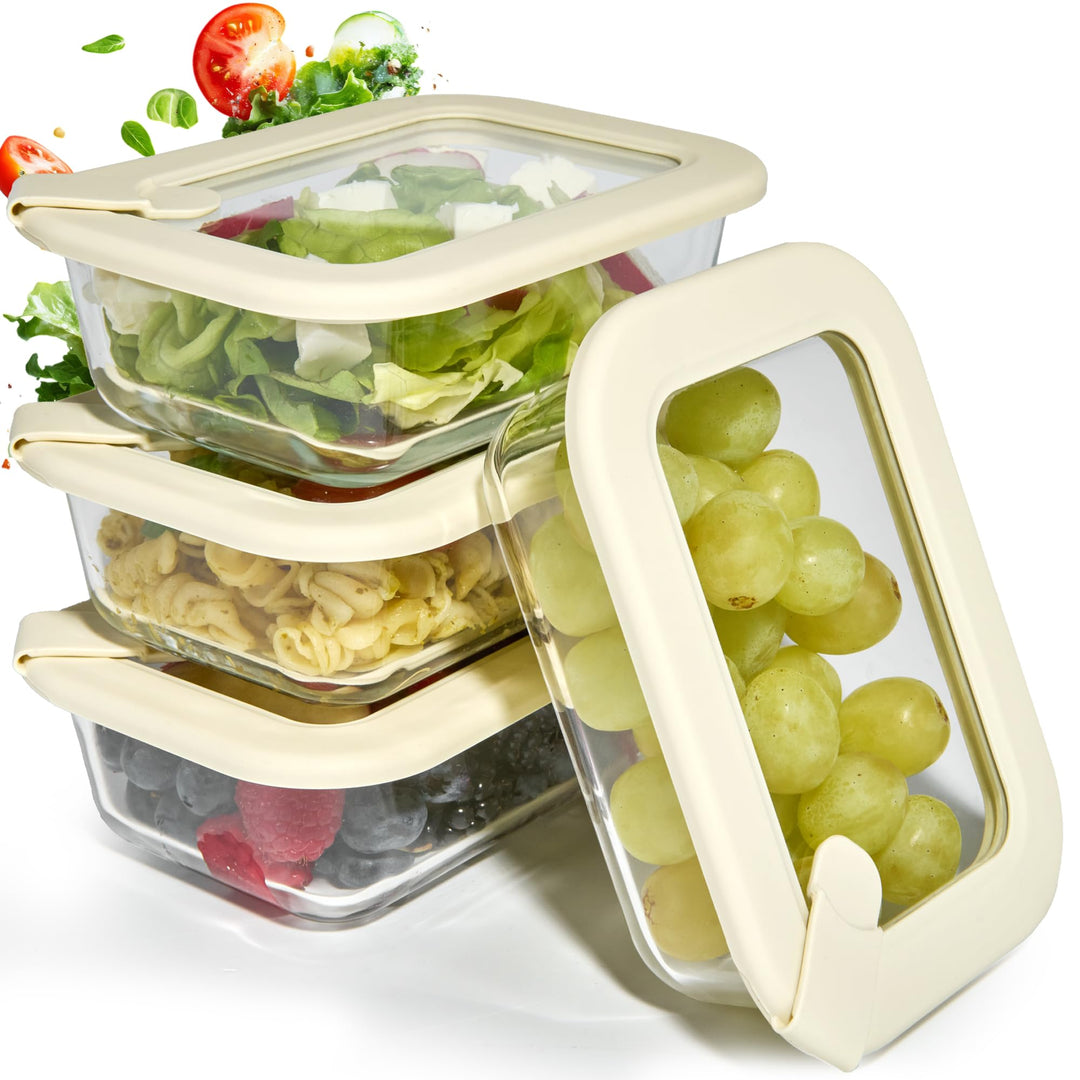 Frischhaltedosen Set 4x370ml – Borosilikatglas, Glasbehälter luftdicht & mikrowellengeeignet, Meal P