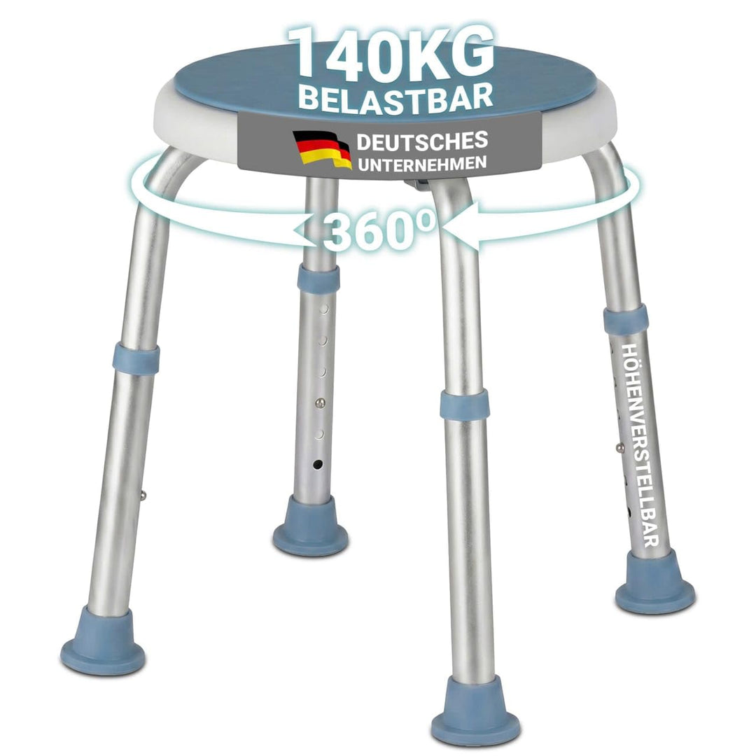 360° Duschhocker, drehbarer und höhenverstellbarer Duschstuhl belastbar bis 136kg, Rutschfester Badh