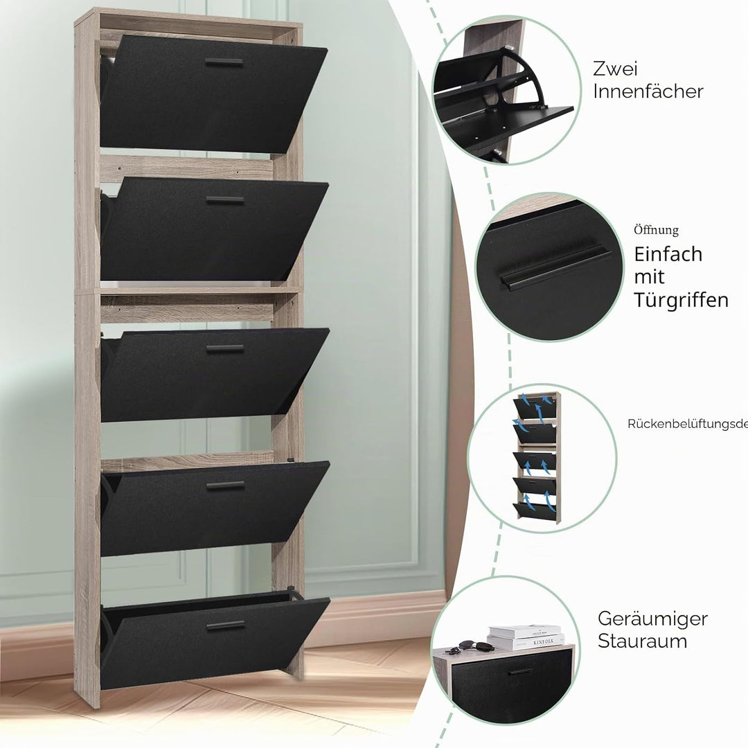 CASABEL Schuhschrank für 15 Paar – grosse Kapazität für den Eingangsbereich – L 60 x B 17 x H 180 cm