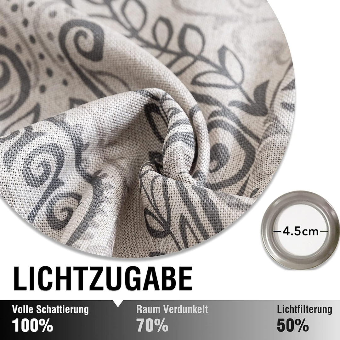 TOPICK Blickdicht Vorhänge Wärmeisoliert Verdunkelungsvorhang mit Ösen Blumen Muster Vintage Leineno