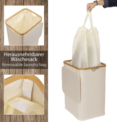 ONVAYA® Wäschekorb mit Deckel | 70 Liter | Beige | Wäschesammler fürs Badezimmer | Wäschetruhe aus B