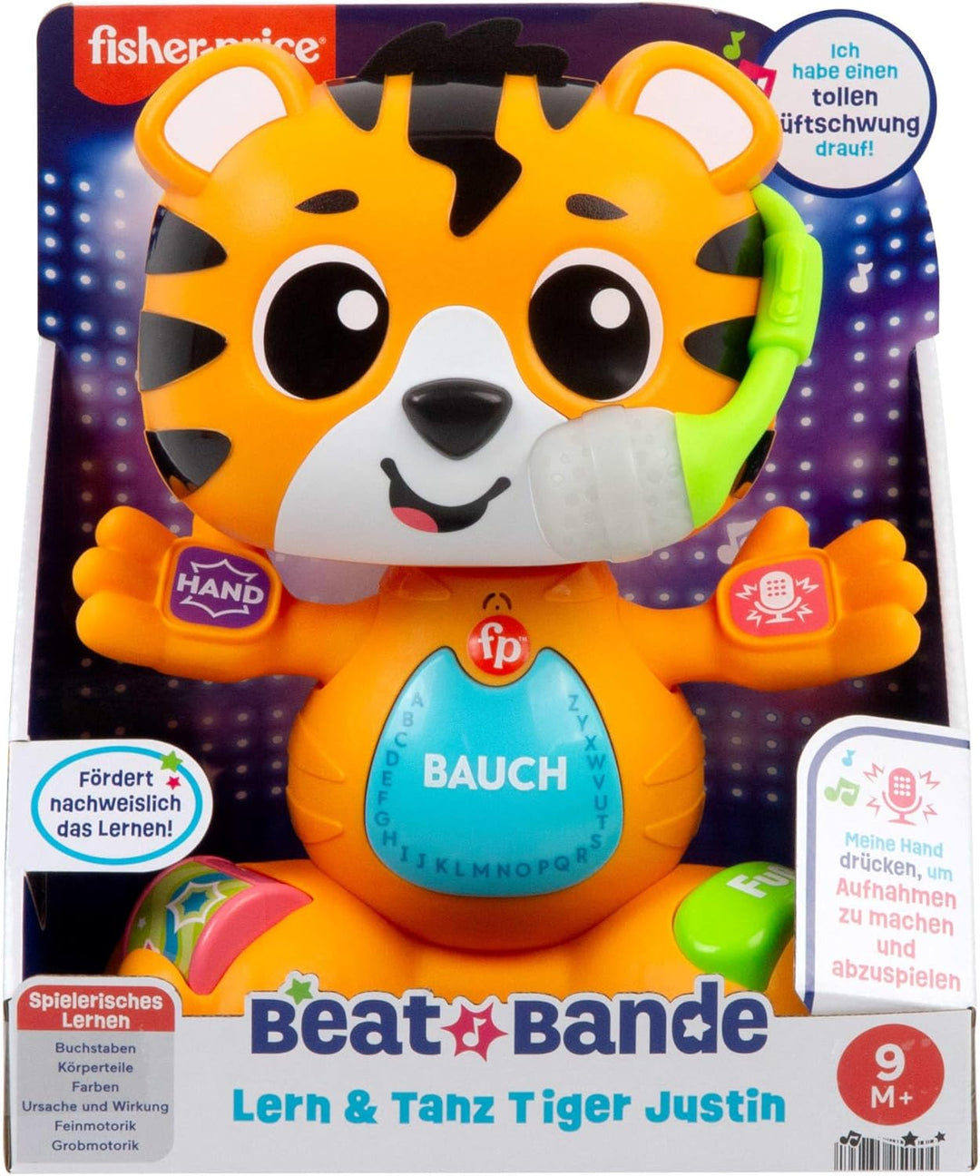 Fisher-Price Lernspielzeug für Babys und Kleinkinder, Beat Bande Lern &amp; Tanz Tiger Justin mit Geräus