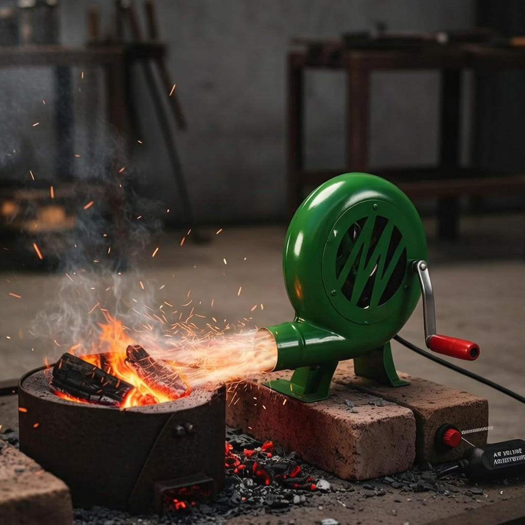 Forge Blower BBQ Fan & Fire Blower, 8W Portable Hand Crank for Outdoor Grilling, Fireplace, Forge, C