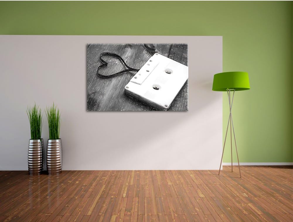 Pixxprint Kasette mit Herz / 100x70cm Leinwandbild bespannt auf Holzrahmen/Wandbild Kunstdruck Dekor