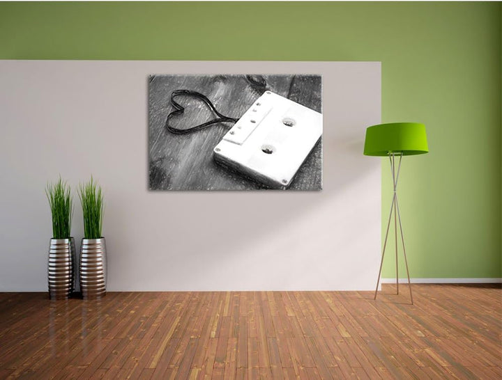 Pixxprint Kasette mit Herz / 100x70cm Leinwandbild bespannt auf Holzrahmen/Wandbild Kunstdruck Dekor