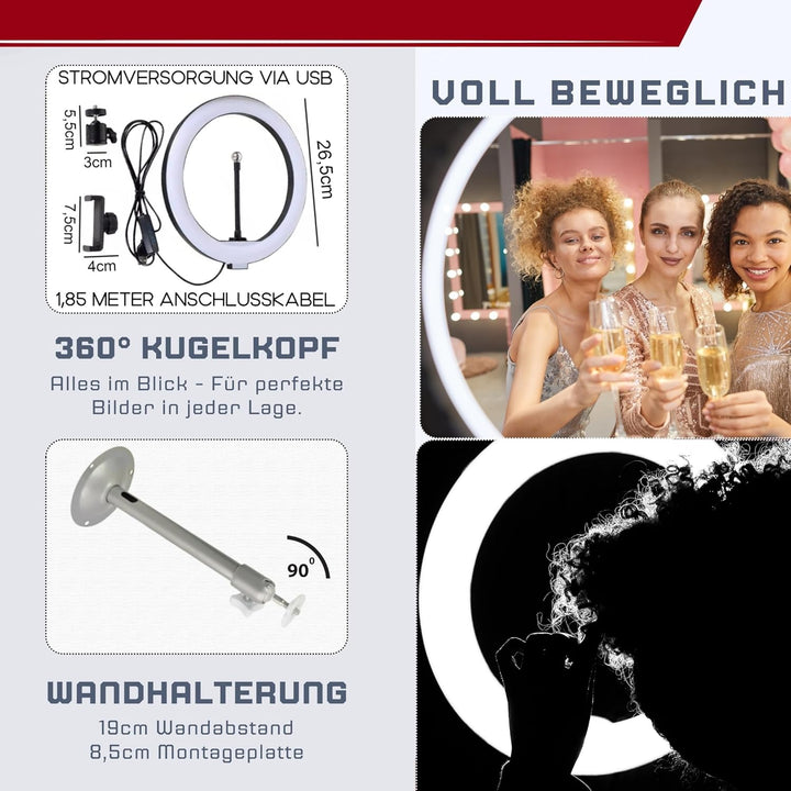120 LED Ringlicht mit Handy Halterung Wandhalterung Wandmontage Ständer Ringlight mit Smartphone Hal