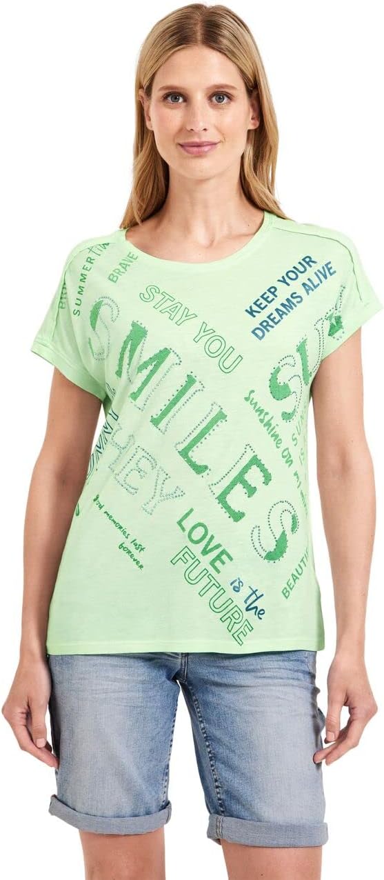 Cecil Damen Kurzarmshirt Bedruckt, XL Fresh Salvia Green