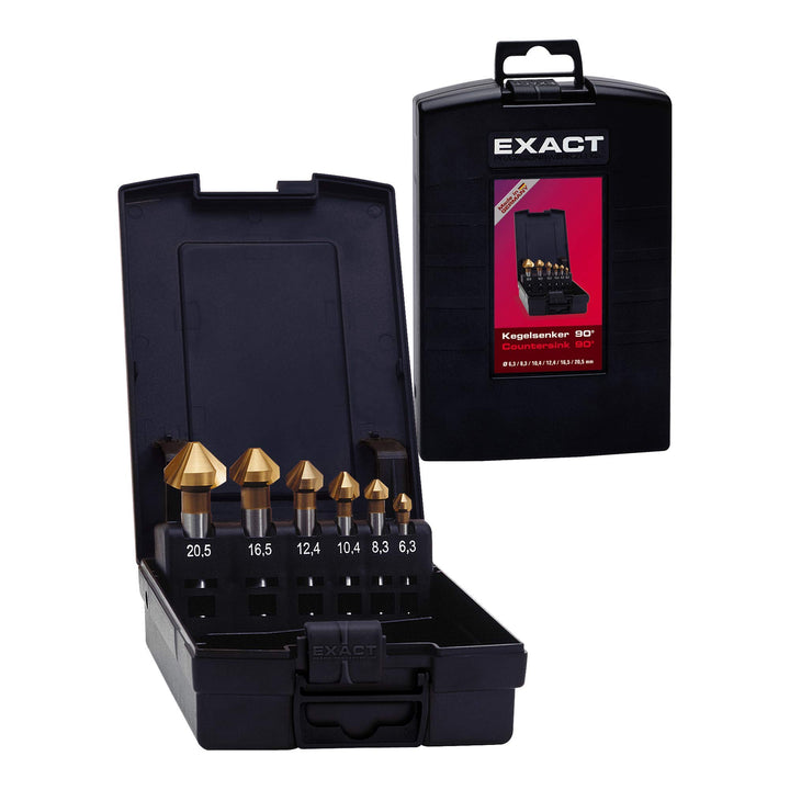 Exact 05567 Kegelsenker Set, Ø 6,3-20,5mm, 90° HSS, TIN-Beschichtung, DIN 335C, Ø 6,3-20,5mm, 90° HS