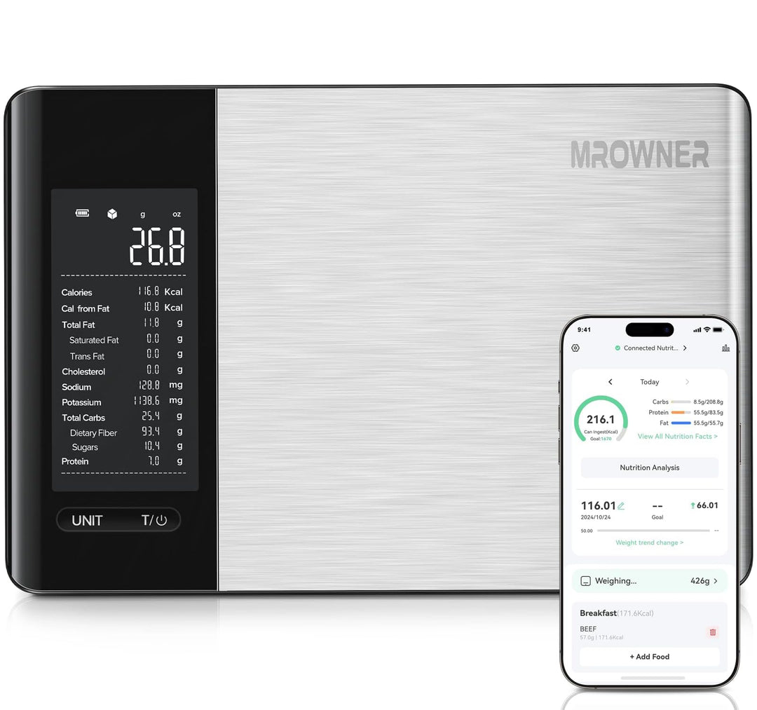Belife Küchenwaage digital mit Nährwertberechnung, Ernährungswaage App verfolgt 19 Nährstoffe, Kalor