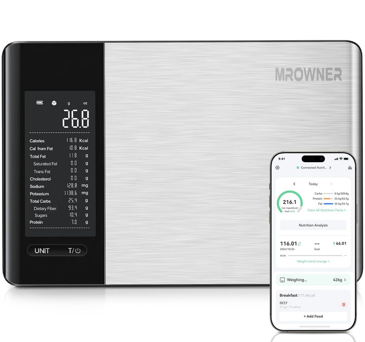 Belife Küchenwaage digital mit Nährwertberechnung, Ernährungswaage App verfolgt 19 Nährstoffe, Kalor