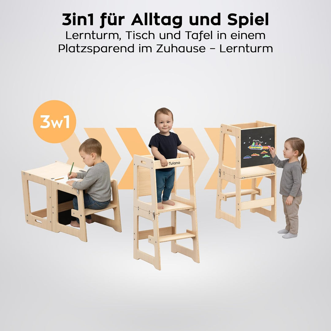 Tulano Mooby 35 Lernturm 3 in 1 für Kinder ab 1 Jahr – Montessori Kitchen Helper umbaubar zu Tisch m