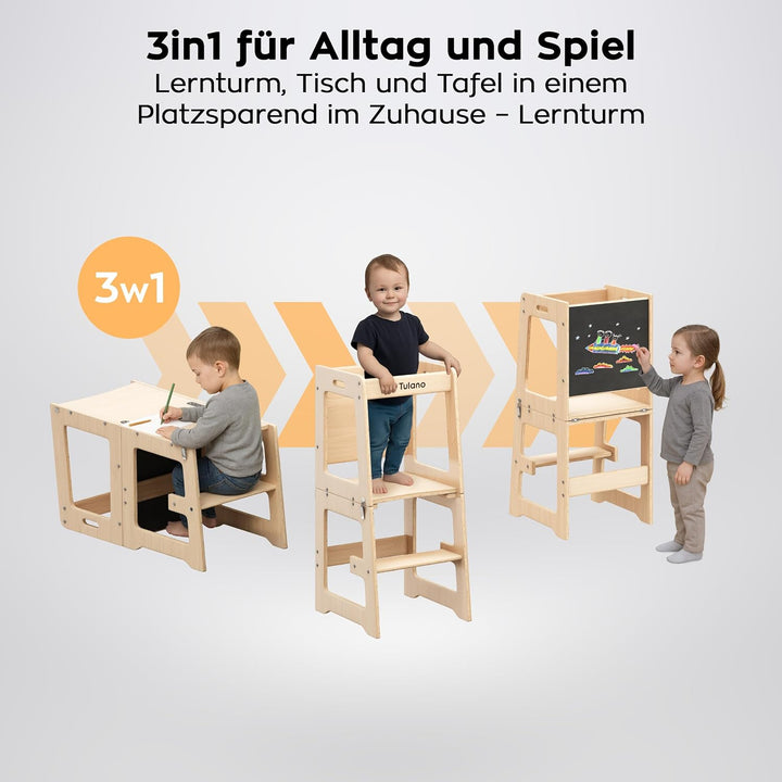 Tulano Mooby 35 Lernturm 3 in 1 für Kinder ab 1 Jahr – Montessori Kitchen Helper umbaubar zu Tisch m