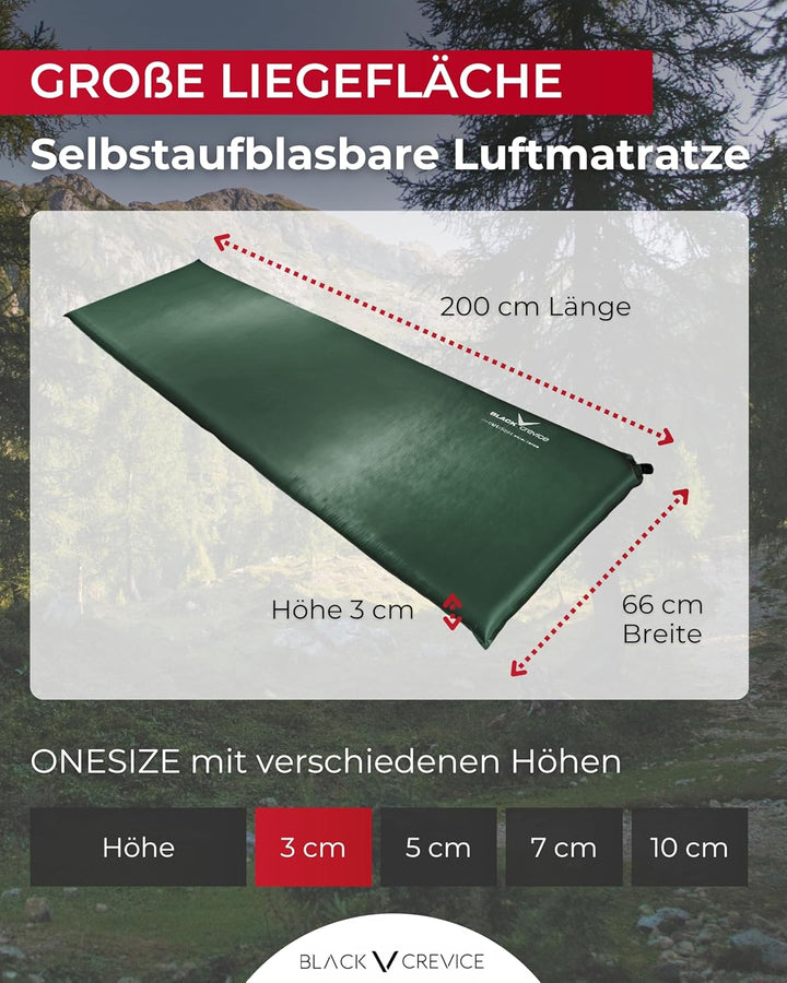 Black Crevice selbstaufblasbare Luftmatratze I Isomatte selbstaufblasend I Outdoor-Isomatte I aufbla