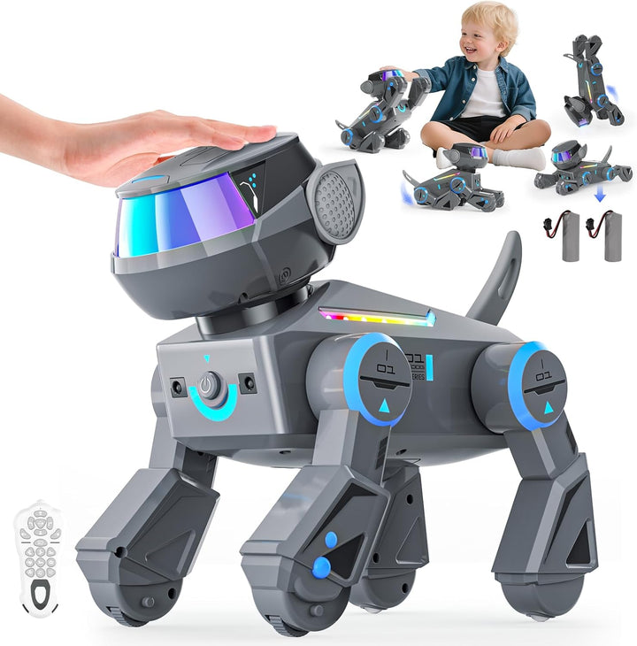 Ferngesteuerter Spielzeug Roboter Hund für Kinder, Schlau Roboter Programmierbar Welpen Spiele mit B