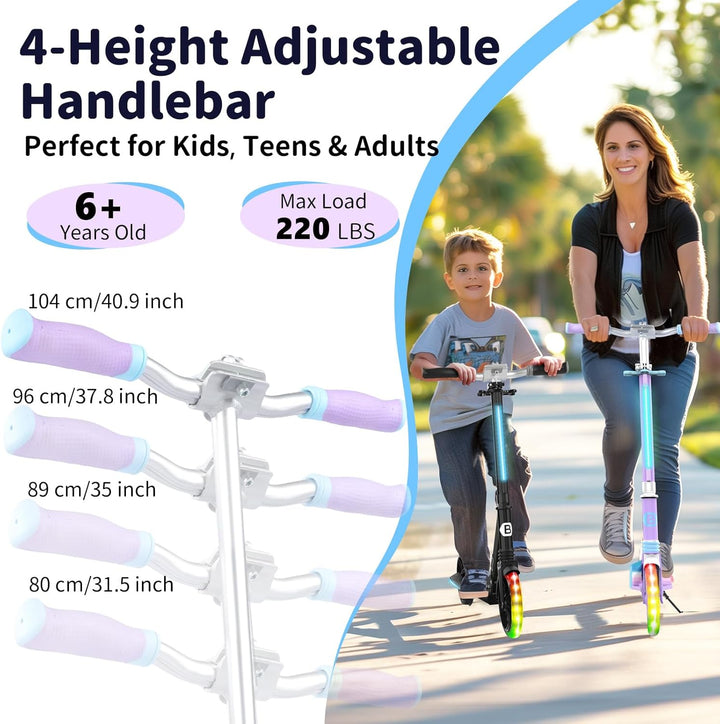 BELEEV Big Wheel Scooter mit LED Leuchtenden Lenksäule, Deck, Höhenverstellbar, ABEC-9, 200mm Räder,