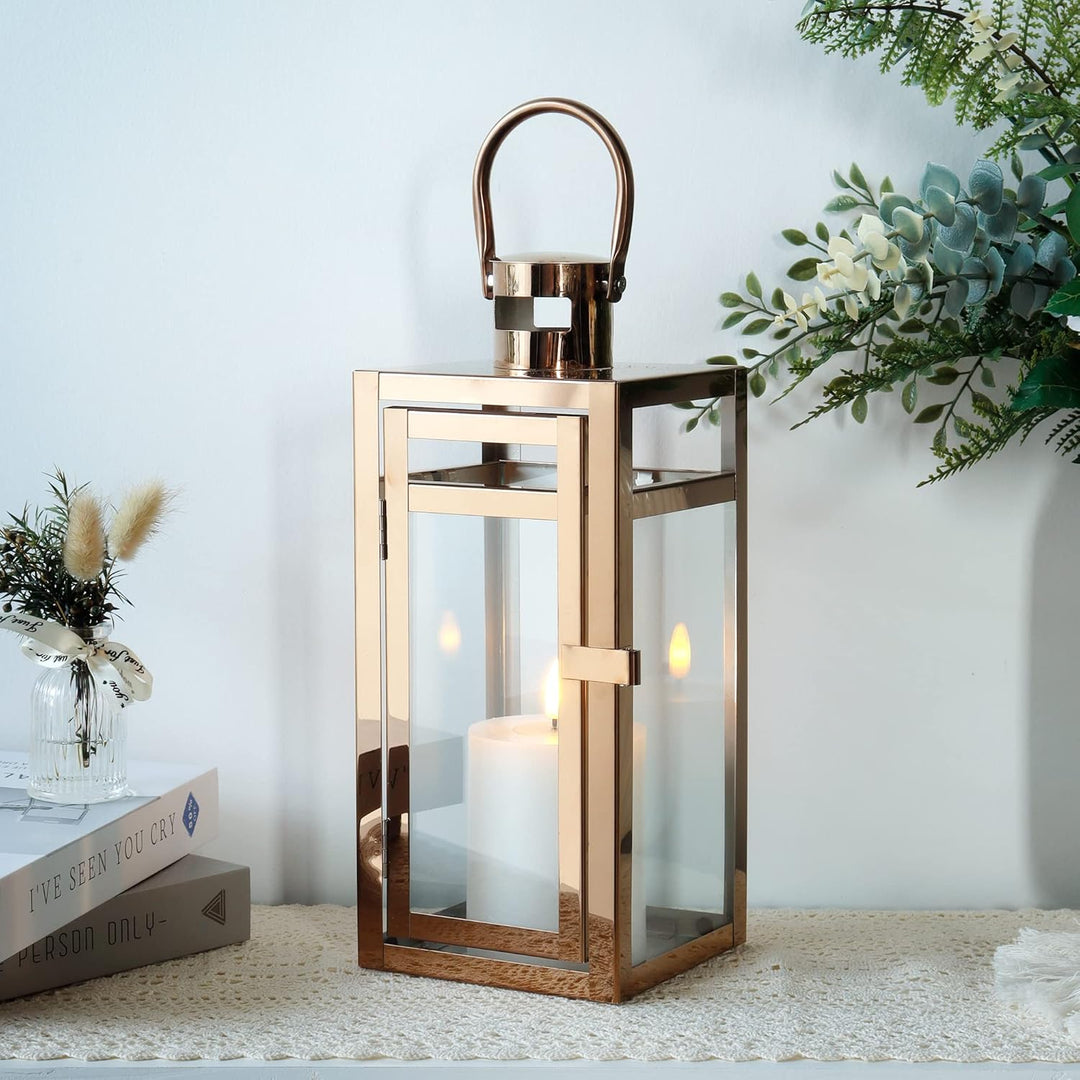 TRIROCKS Edelstahl Kerze Laterne 30,5cm Hoch Glas Hängende Kerzenständer Windlicht für Hochzeitsgesc